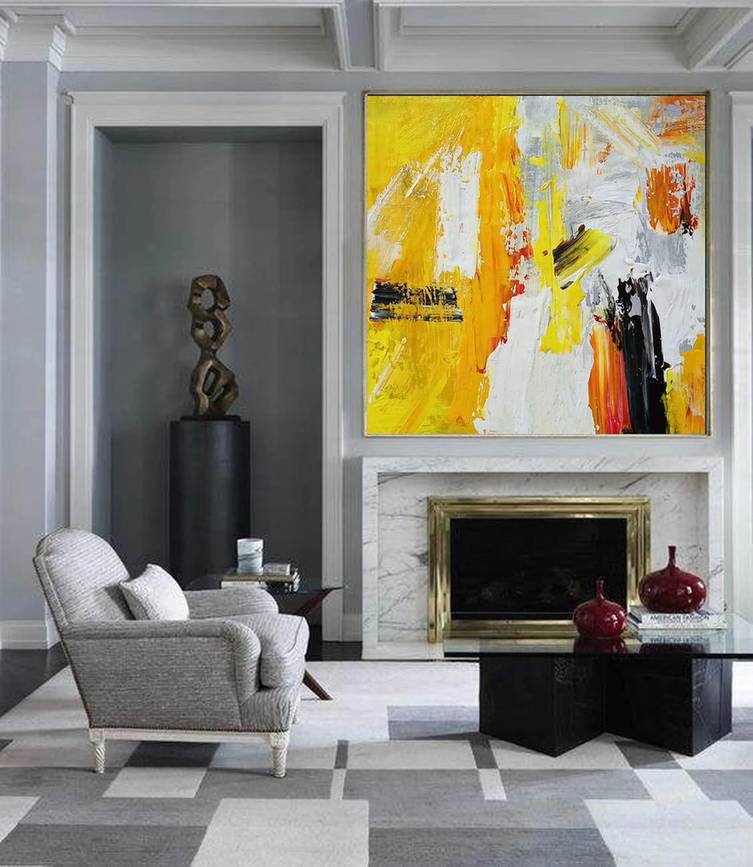 Yellow Abstract Canvas Painting Abstract Canvas Wall Art P9PAR wall art